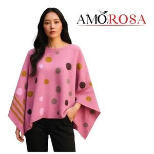 amoroso Merino Wool Poncho/Cape. Purple, Pink, Green, Black. OS